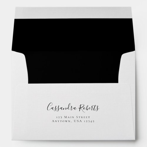 Elegant Script A7 Black White Return Address Envelope