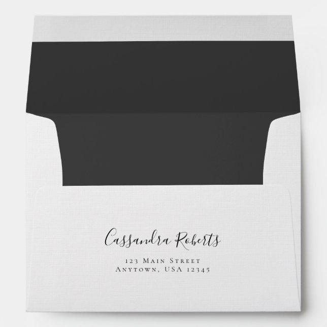 Elegant Script A7 Gray White Return Address Envelope (Back (Bottom))