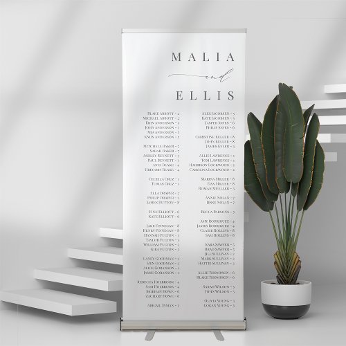 Elegant Script Accent Alphabetical Seating Chart Retractable Banner