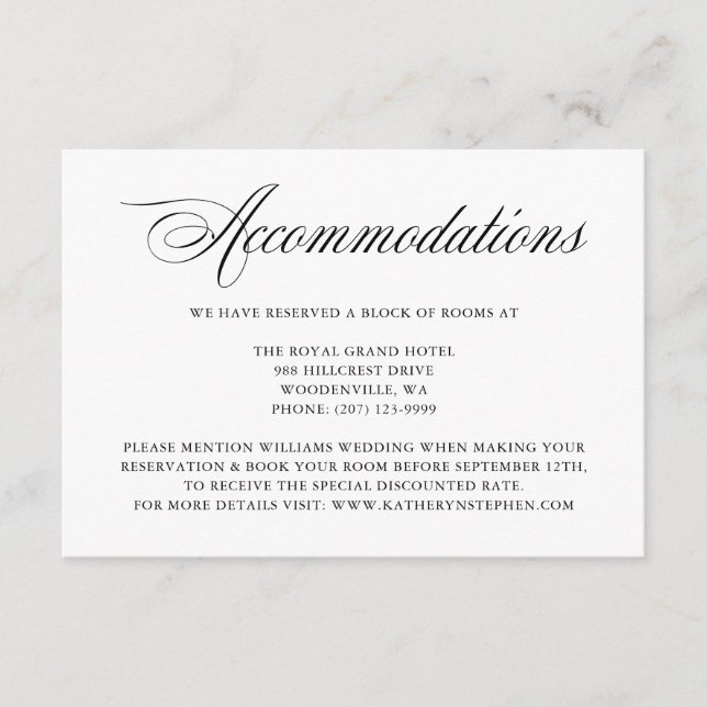 Elegant Script Accommodations Enclosure Card (Front)