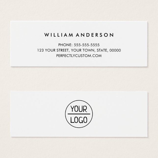 Elegant script add logo white Mini Business Card (Front & Back)