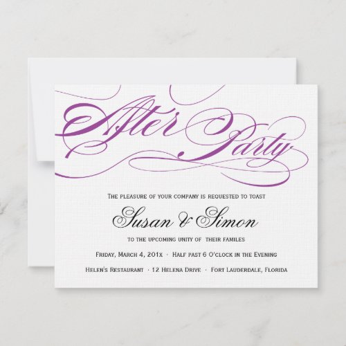 Elegant Script After Party Invitation Purple