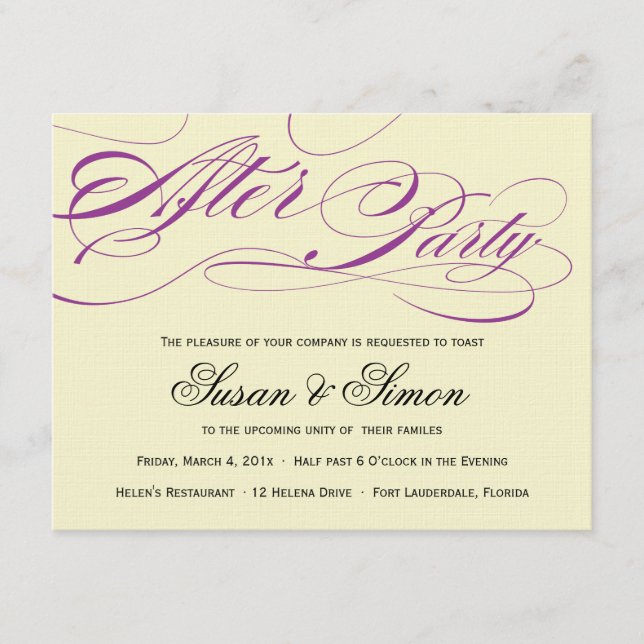 Elegant Script After Party Invitation Purple (Front)