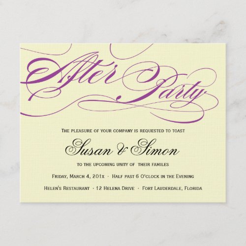 Elegant Script After Party Invitation Purple