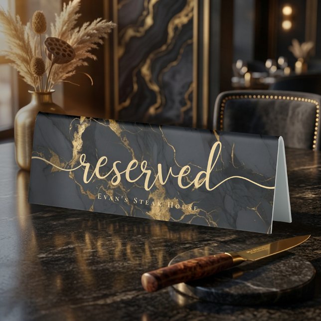 Elegant Script Agate Gold Black Marble Reserved Table Tent (Elegant Script Agate Gold Black Marble Reserved Table Tent)