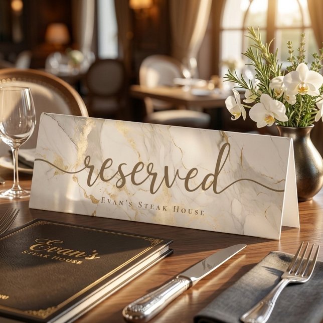 Elegant Script Agate Gold White Marble Reserved Table Tent (Elegant Script Agate Gold White Marble Reserved Table Tent)