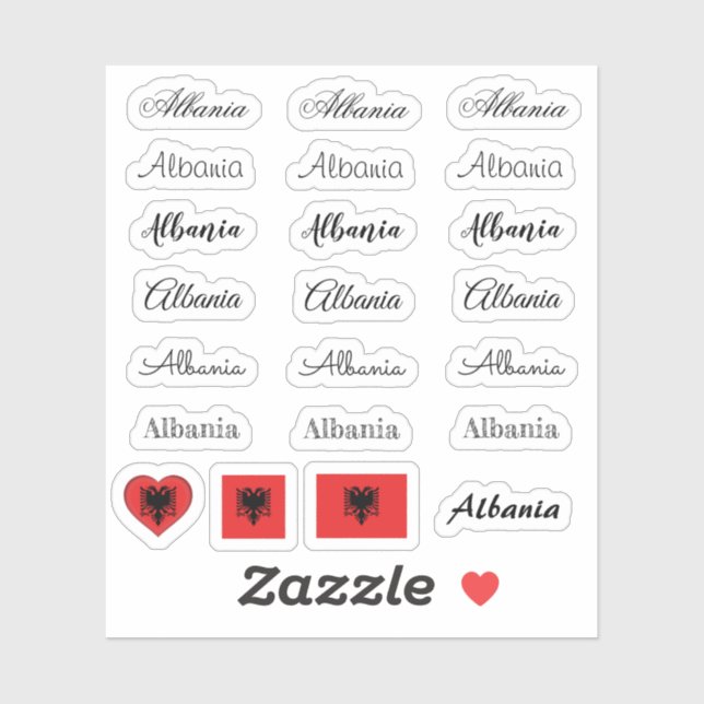 Elegant script Albania & Albanian Flag /name Set Sticker (Sheet)