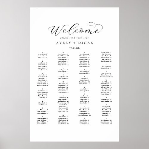 Elegant Script Alphabetical Seating Chart