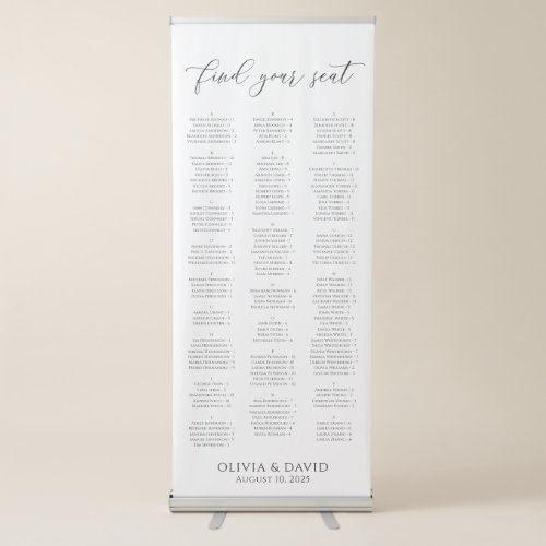 Elegant Script Alphabetical Seating Chart Retractable Banner