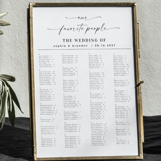 Elegant Script Alphabetical Wedding Seating Chart (Creator Uploaded)
