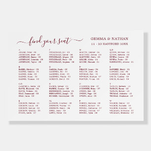 Elegant Script Alphabetical Wedding Seating Chart Foam Board