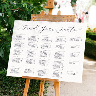 Elegant Script Alphabetical Wedding Seating Chart Foam Board