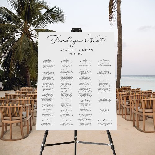 Elegant Script Alphabetical Wedding Seating Chart Foam Board