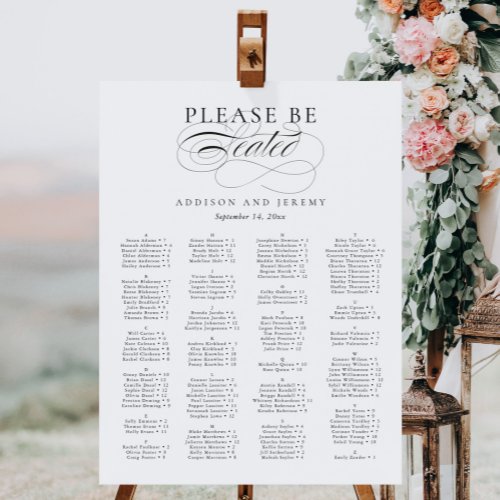 Elegant Script Alphabetical Wedding Seating Chart Foam Board