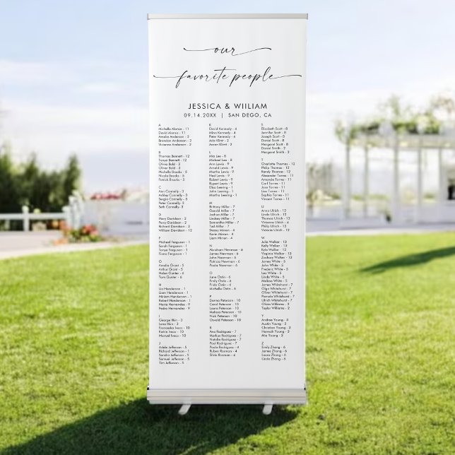 Elegant Script Alphabetical Wedding Seating Chart Retractable Banner (Creator Uploaded)