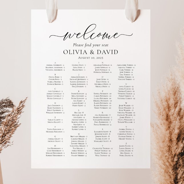 Elegant Script Alphabetical Welcome Seating Chart (Creator Uploaded)