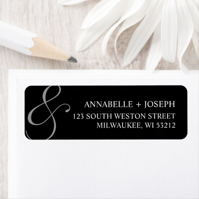Elegant Script Ampersand Formal Black Wedding Label (Insitu)