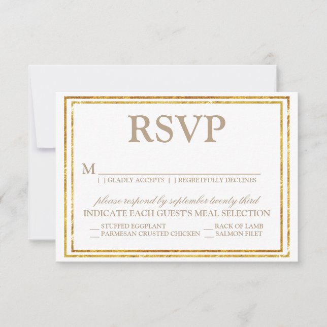 Elegant Script and Gold Border Wedding RSVP (Front)