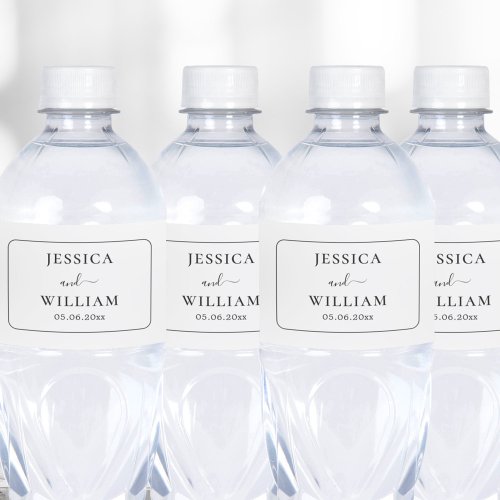 Elegant Script and Minimalist Wedding Water Bottle Label