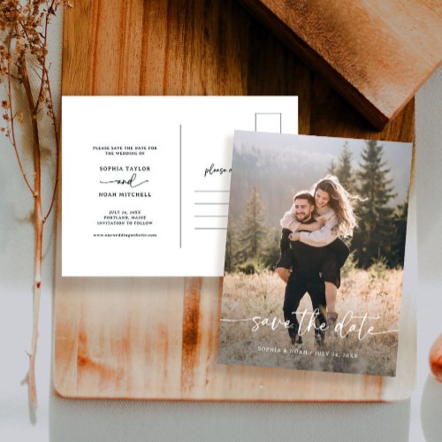 Elegant Script and Photo  Save the Date Announcement Postcard