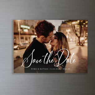 Elegant Script and Photo Save the Date Magnetic Invitation