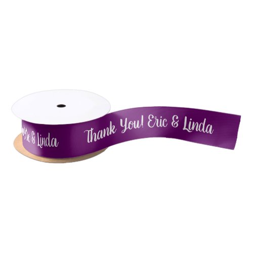 Elegant script and plum color wedding favor ribbon