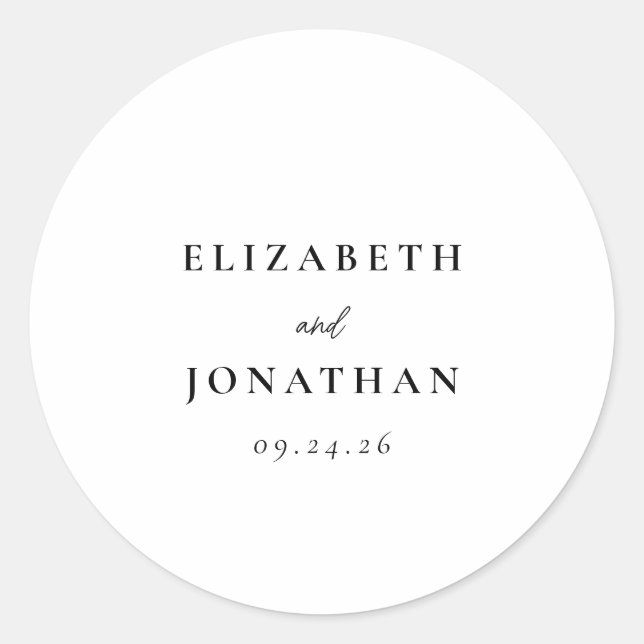 Elegant Script and Serif Wedding Classic Round Sticker (Front)