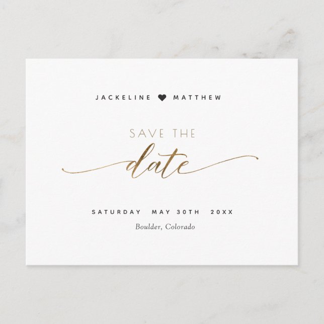 Elegant Script and Simple, Wedding Save The Date Postcard (Front)