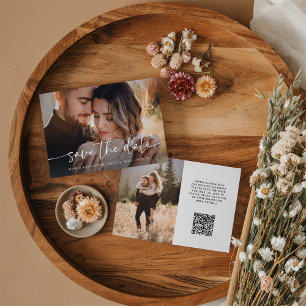 Elegant Script and Two Photos QR Code Save The Date
