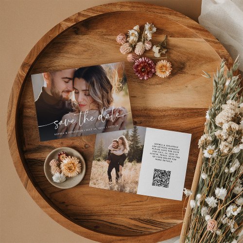 Elegant Script and Two Photos  QR Code Save The Date