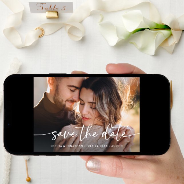 Elegant Script and Two Photos | QR Code Save The Date (Front Digital)