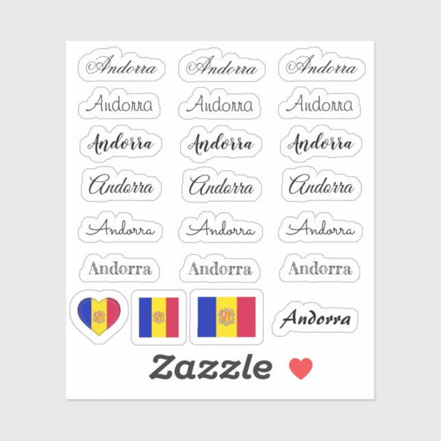 Elegant script Andorra & Andorran Flag /name Set Sticker (Sheet)