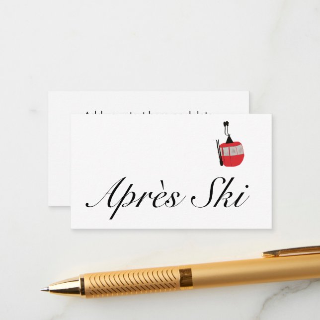 Elegant script Après Ski Skiers Enclosure Card (Front/Back In Situ)