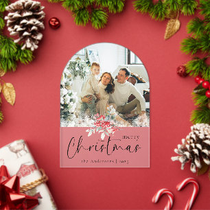 Elegant Script Arch Family Photo Christmas Card Acrylic Invitations