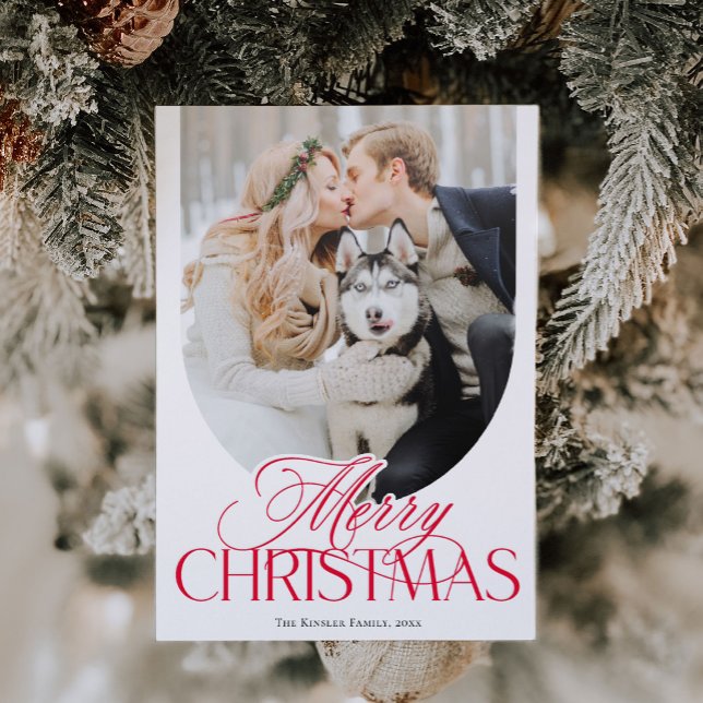 Elegant Script Arch Merry Christmas Letterpress Photo Cards (Creator Uploaded)