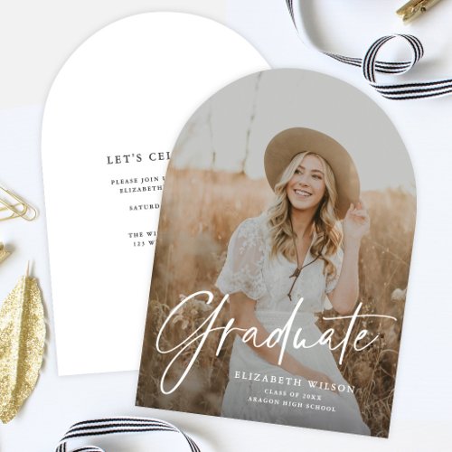 Elegant Script Arch Photo Graduation Announcement