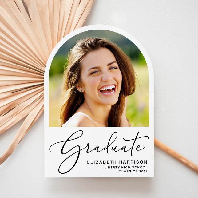 Elegant Script Arch Photo Graduation Party Invitation (Share the pride and excitement of your graduate's achievement with friends and family near and far)