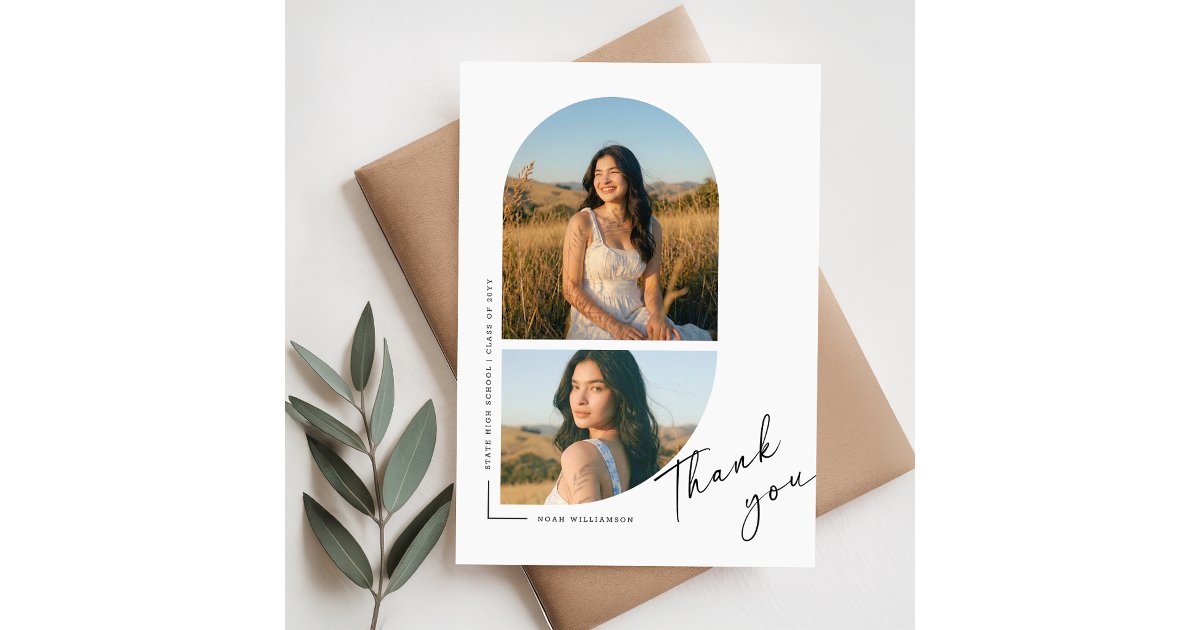 Elegant Script Arch Photo Graduation Party Thank You Card | Zazzle