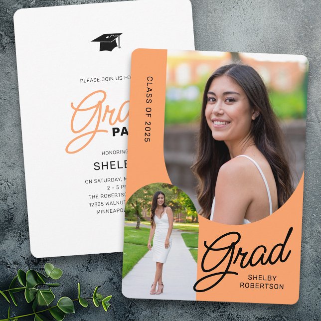 Elegant Script Arch Photos Graduation Party Invitation (Creator Uploaded)