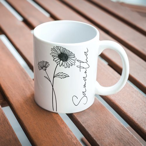 Elegant Script Aster September Birth Flower Name Coffee Mug
