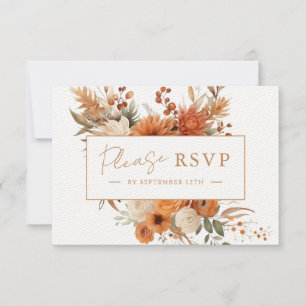 Elegant Script Autumn Botanical Floral Wedding RSVP Card