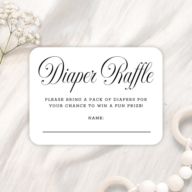 Elegant Script B & W Baby Shower Diaper Raffle Enclosure Card (Creator Uploaded)