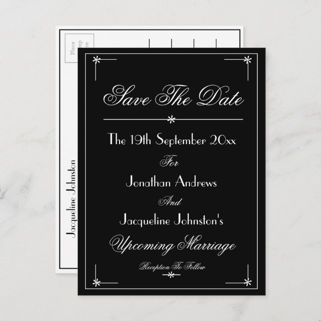 Elegant Script B & W Wedding Save The Date  Invitation Postcard (Front/Back)