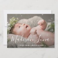 Elegant Script Baby Girl Photo Birth Announcement