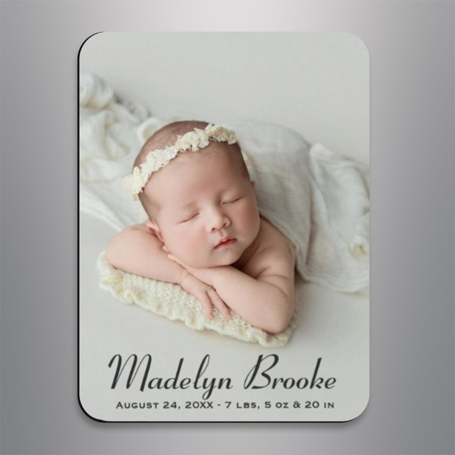 Elegant Script Baby Girl Photo Birth Magnet (Creator Uploaded)