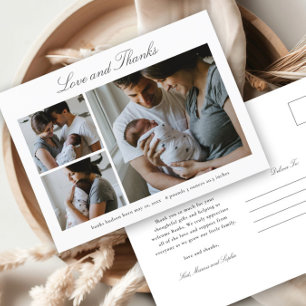 Elegant Script Baby Photo Announcement Thank You Postcard