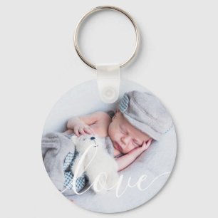 Elegant Script Baby Photo Keychain