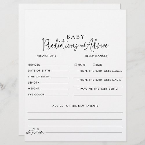 Elegant Script Baby Predictions  Advice Cards