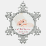 Elegant Script Baby's First Christmas Photo Snowflake Pewter Christmas Ornament