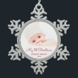Elegant Script Baby's First Christmas Photo Snowflake Pewter Christmas Ornament<br><div class="desc">This snowflake Christmas ornament offers a baby's first Christmas theme. The script text "My 1st Christmas" appears in red on a white background. Custom text allows you to add the name and year of your newborn.</div>